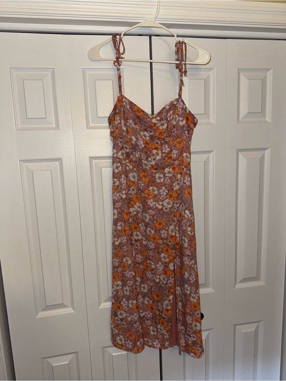 Rust Floral Tie-Strap Midi Dress